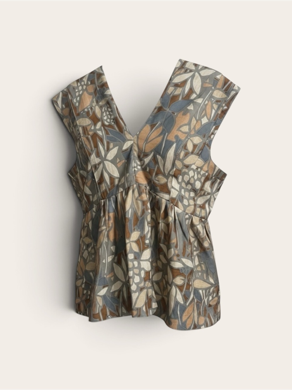 MARNI Abstract Print Ruffle Draped Silk Tank Top Salvia Sage Size 44 NWT